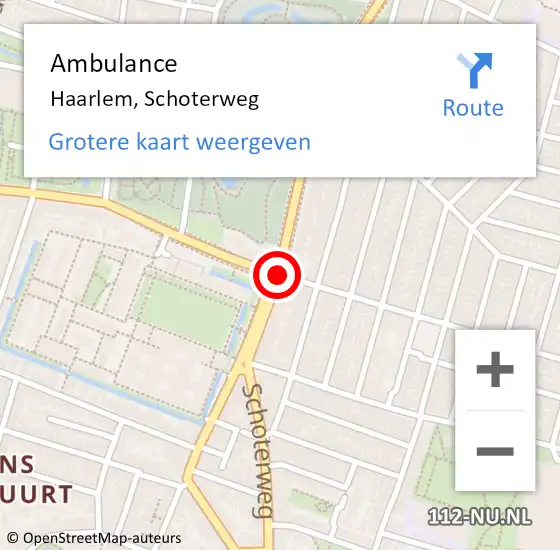 Locatie op kaart van de 112 melding: Ambulance Haarlem, Schoterweg op 13 september 2017 12:38