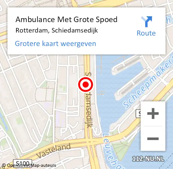 Locatie op kaart van de 112 melding: Ambulance Met Grote Spoed Naar Rotterdam, Schiedamsedijk op 13 september 2017 13:10