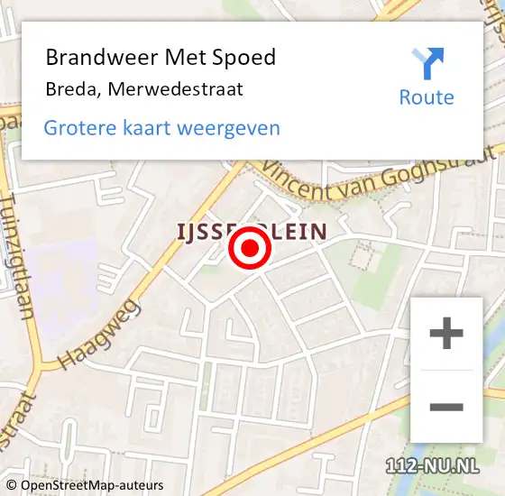Locatie op kaart van de 112 melding: Brandweer Met Spoed Naar Breda, Merwedestraat op 13 september 2017 13:24