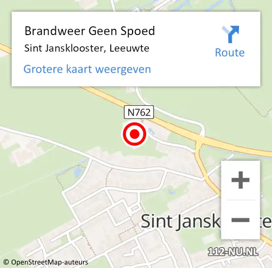 Locatie op kaart van de 112 melding: Brandweer Geen Spoed Naar Sint Jansklooster, Leeuwte op 13 september 2017 13:51