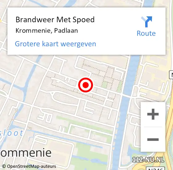 Locatie op kaart van de 112 melding: Brandweer Met Spoed Naar Krommenie, Padlaan op 13 september 2017 14:43