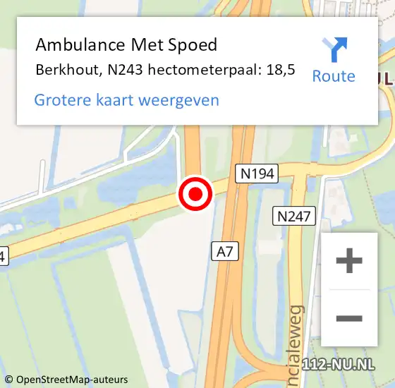 Locatie op kaart van de 112 melding: Ambulance Met Spoed Naar Berkhout, N243 hectometerpaal: 18,5 op 13 september 2017 15:17