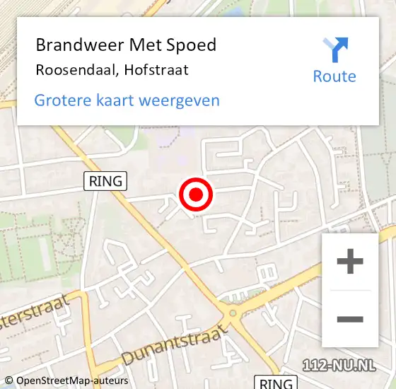 Locatie op kaart van de 112 melding: Brandweer Met Spoed Naar Roosendaal, Hofstraat op 13 september 2017 15:49