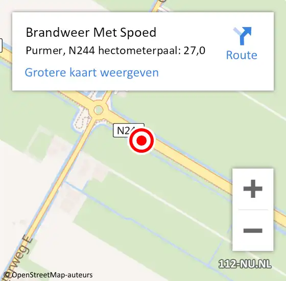 Locatie op kaart van de 112 melding: Brandweer Met Spoed Naar Purmer, N244 hectometerpaal: 25,4 op 13 september 2017 16:14