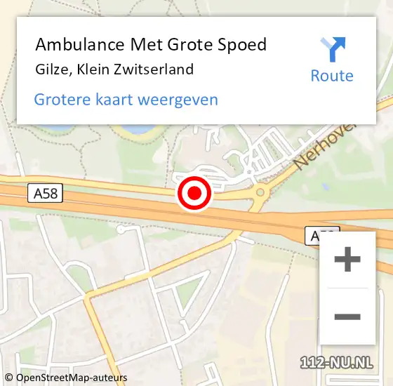 Locatie op kaart van de 112 melding: Ambulance Met Grote Spoed Naar Gilze, Klein Zwitserland op 13 september 2017 17:34