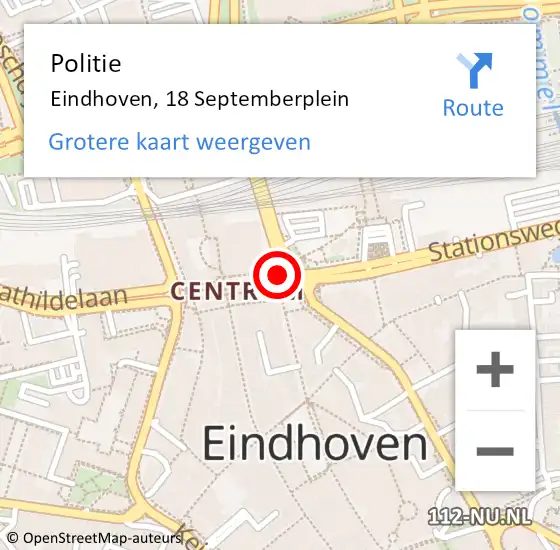 Locatie op kaart van de 112 melding: Politie Eindhoven, 18 Septemberplein op 13 september 2017 17:53