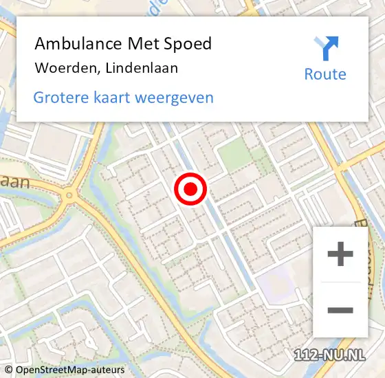 Locatie op kaart van de 112 melding: Ambulance Met Spoed Naar Woerden, Lindenlaan op 13 september 2017 18:05