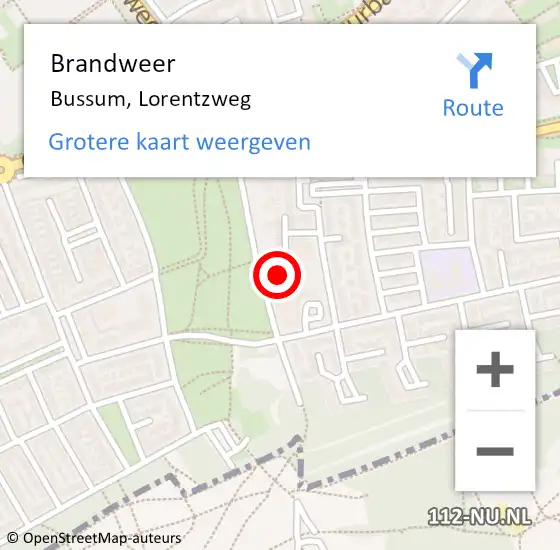 Locatie op kaart van de 112 melding: Brandweer Bussum, Lorentzweg op 13 september 2017 19:58