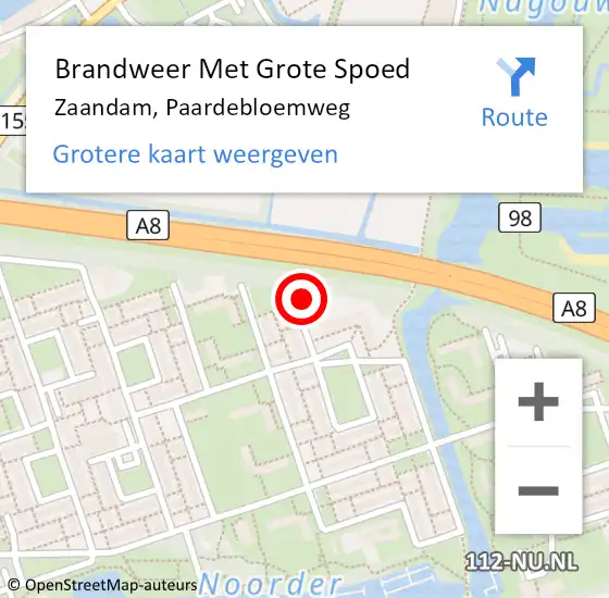 Locatie op kaart van de 112 melding: Brandweer Met Grote Spoed Naar Zaandam, Paardebloemweg op 13 september 2017 22:59