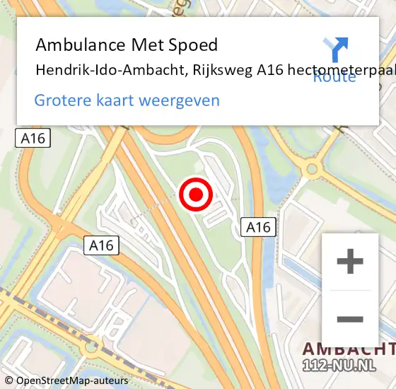 Locatie op kaart van de 112 melding: Ambulance Met Spoed Naar Hendrik-Ido-Ambacht, Rijksweg A16 hectometerpaal: 2 op 14 september 2017 09:33