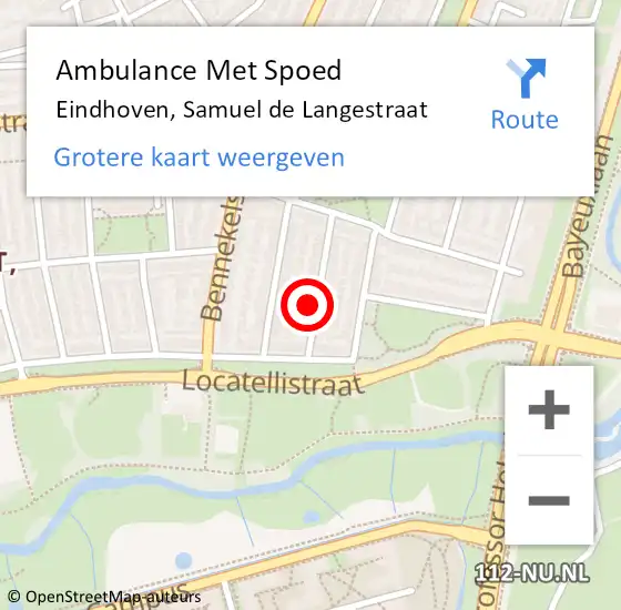 Locatie op kaart van de 112 melding: Ambulance Met Spoed Naar Eindhoven, Samuel de Langestraat op 14 september 2017 09:39