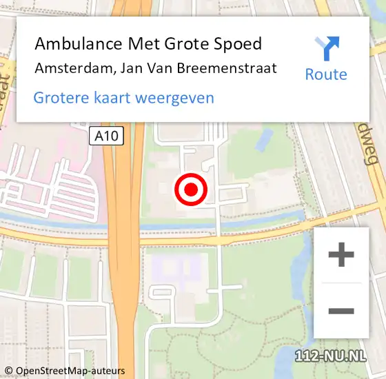 Locatie op kaart van de 112 melding: Ambulance Met Grote Spoed Naar Amsterdam, Jan Van Breemenstraat op 14 september 2017 14:36