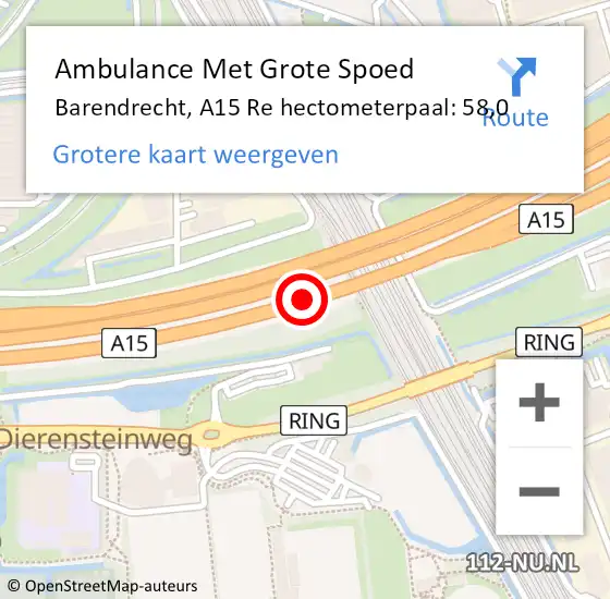 Locatie op kaart van de 112 melding: Ambulance Met Grote Spoed Naar Barendrecht, A15 R hectometerpaal: 59,9 op 14 september 2017 15:48