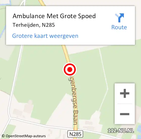 Locatie op kaart van de 112 melding: Ambulance Met Grote Spoed Naar Terheijden, N285 op 14 september 2017 16:51