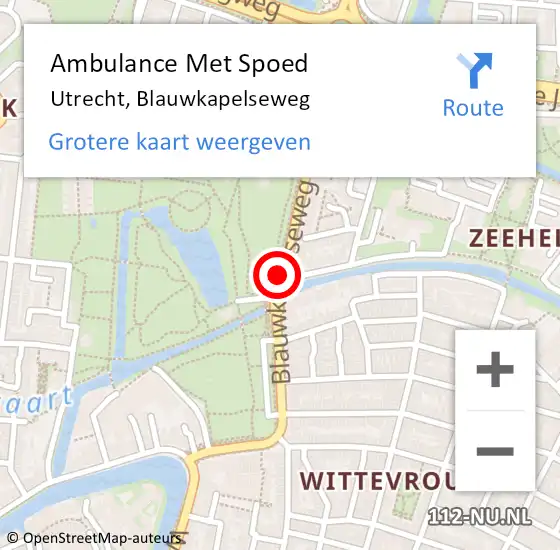 Locatie op kaart van de 112 melding: Ambulance Met Spoed Naar Utrecht, Blauwkapelseweg op 14 september 2017 18:14