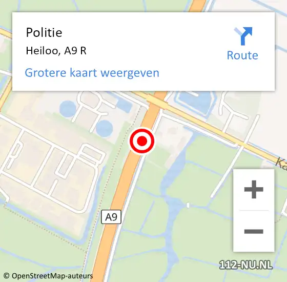 Locatie op kaart van de 112 melding: Politie Heiloo, A9 L op 14 september 2017 20:36