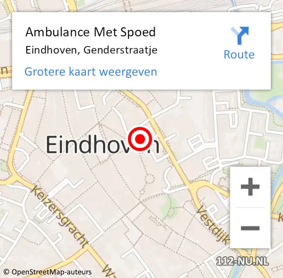 Locatie op kaart van de 112 melding: Ambulance Met Spoed Naar Eindhoven, Genderstraatje op 14 september 2017 21:19