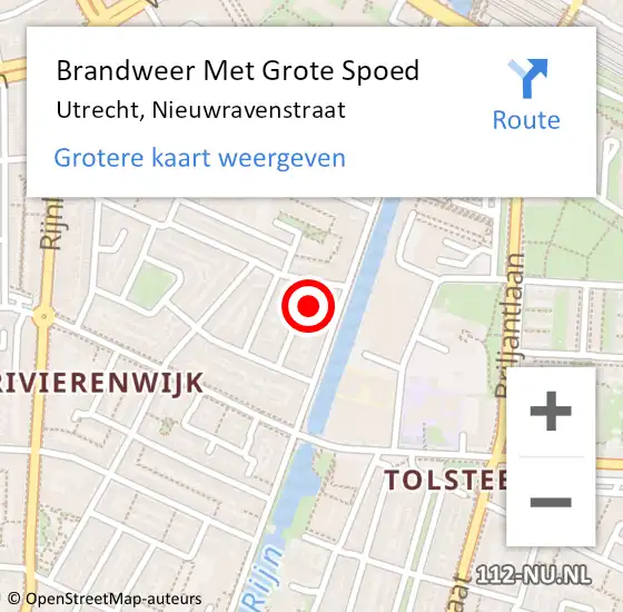 Locatie op kaart van de 112 melding: Brandweer Met Grote Spoed Naar Utrecht, Nieuwravenstraat op 15 september 2017 09:27