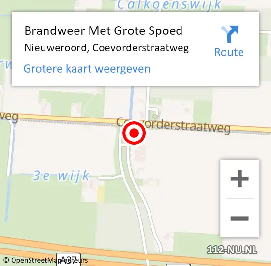 Locatie op kaart van de 112 melding: Brandweer Met Grote Spoed Naar Nieuweroord, Coevorderstraatweg op 15 september 2017 09:38