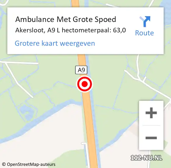 Locatie op kaart van de 112 melding: Ambulance Met Grote Spoed Naar Akersloot, A9 L hectometerpaal: 65,4 op 15 september 2017 10:29