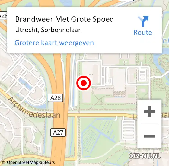 Locatie op kaart van de 112 melding: Brandweer Met Grote Spoed Naar Utrecht, Sorbonnelaan op 15 september 2017 16:10
