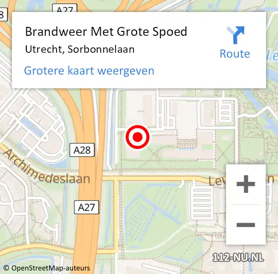 Locatie op kaart van de 112 melding: Brandweer Met Grote Spoed Naar Utrecht, Sorbonnelaan op 15 september 2017 16:14