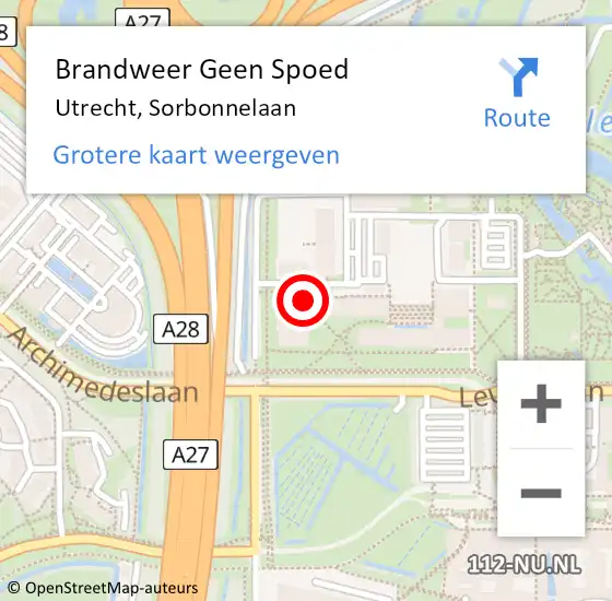 Locatie op kaart van de 112 melding: Brandweer Geen Spoed Naar Utrecht, Sorbonnelaan op 15 september 2017 16:14