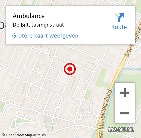 Locatie op kaart van de 112 melding: Ambulance De Bilt, Jasmijnstraat op 16 september 2017 01:04