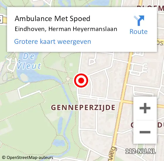 Locatie op kaart van de 112 melding: Ambulance Met Spoed Naar Eindhoven, Herman Heyermanslaan op 16 september 2017 17:07