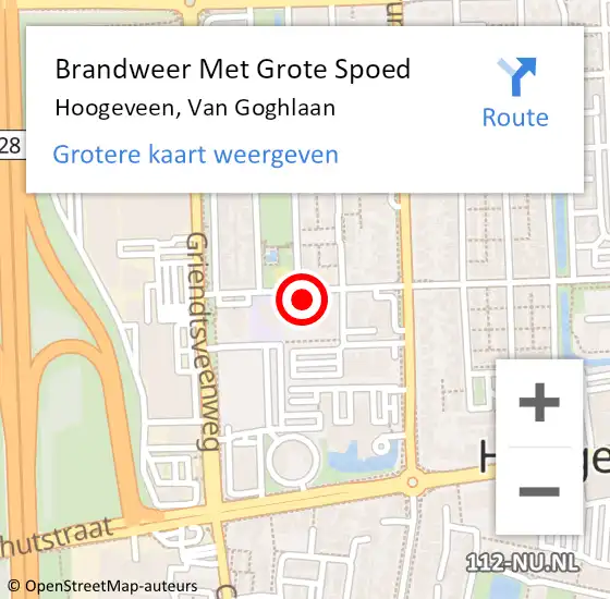 Locatie op kaart van de 112 melding: Brandweer Met Grote Spoed Naar Hoogeveen, Van Goghlaan op 16 september 2017 18:31