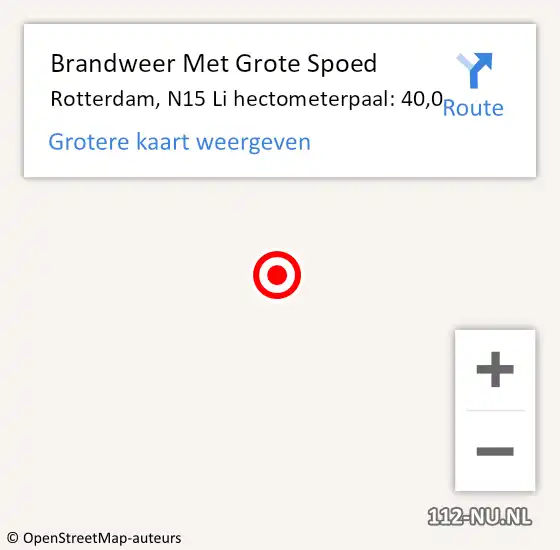 Locatie op kaart van de 112 melding: Brandweer Met Grote Spoed Naar Rotterdam, N15 Li hectometerpaal: 40,0 op 16 september 2017 18:53