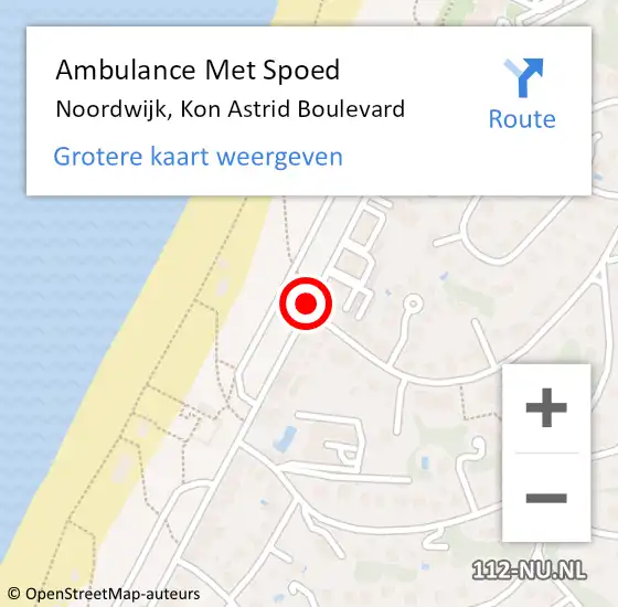 Locatie op kaart van de 112 melding: Ambulance Met Spoed Naar Noordwijk, Kon Astrid Boulevard op 16 september 2017 20:35