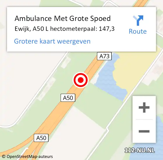 Locatie op kaart van de 112 melding: Ambulance Met Grote Spoed Naar Ewijk, A50 L hectometerpaal: 146,3 op 16 september 2017 21:16