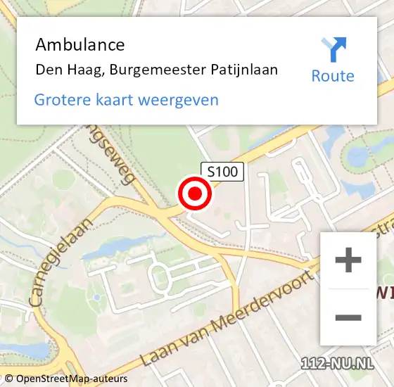 Locatie op kaart van de 112 melding: Ambulance Den Haag, Burgemeester Patijnlaan op 17 september 2017 01:20