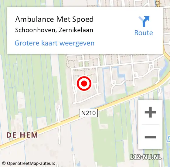 Locatie op kaart van de 112 melding: Ambulance Met Spoed Naar Schoonhoven, Zernikelaan op 17 september 2017 08:18