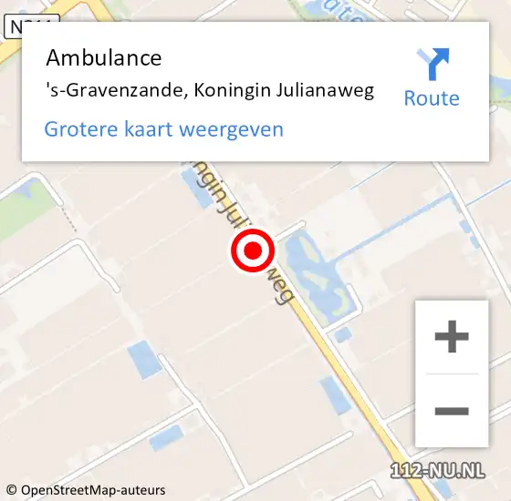 Locatie op kaart van de 112 melding: Ambulance 's-Gravenzande, Koningin Julianaweg op 17 september 2017 09:34