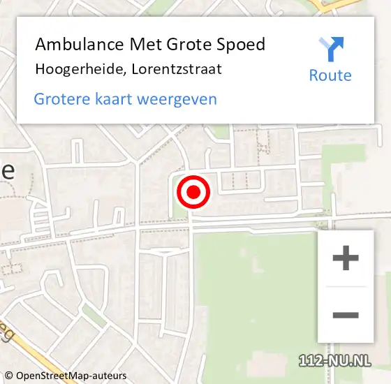 Locatie op kaart van de 112 melding: Ambulance Met Grote Spoed Naar Hoogerheide, Lorentzstraat op 17 september 2017 09:44