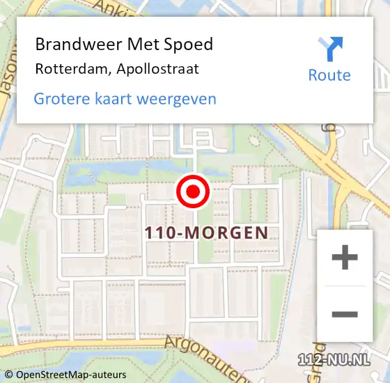 Locatie op kaart van de 112 melding: Brandweer Met Spoed Naar Rotterdam, Apollostraat op 17 september 2017 12:26