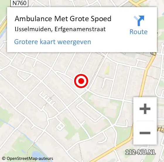 Locatie op kaart van de 112 melding: Ambulance Met Grote Spoed Naar IJsselmuiden, Erfgenamenstraat op 17 september 2017 12:45