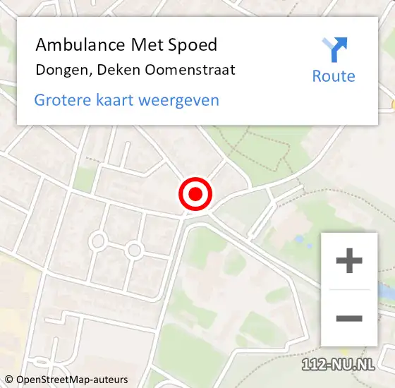 Locatie op kaart van de 112 melding: Ambulance Met Spoed Naar Dongen, Deken Oomenstraat op 17 september 2017 13:37