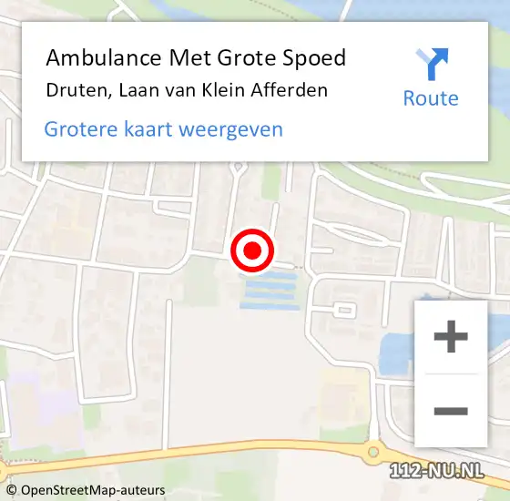 Locatie op kaart van de 112 melding: Ambulance Met Grote Spoed Naar Druten, Laan van Klein Afferden op 1 februari 2014 23:00