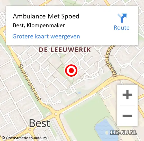 Locatie op kaart van de 112 melding: Ambulance Met Spoed Naar Best, Klompenmaker op 18 september 2017 09:27