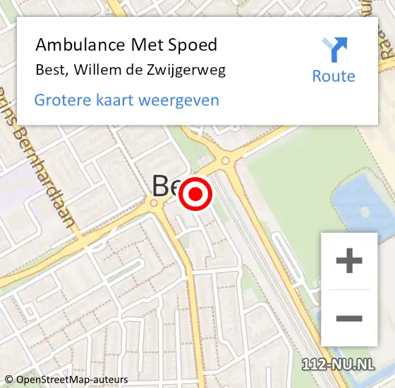 Locatie op kaart van de 112 melding: Ambulance Met Spoed Naar Best, Willem de Zwijgerweg op 18 september 2017 09:27