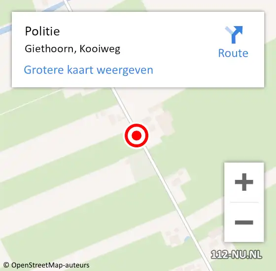Locatie op kaart van de 112 melding: Politie Giethoorn, Kooiweg op 18 september 2017 10:52