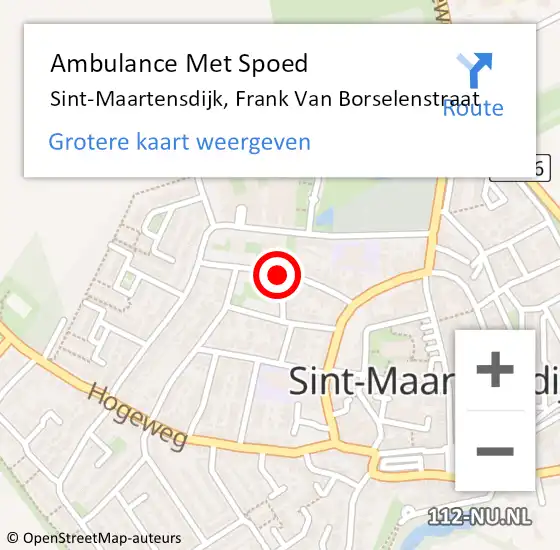 Locatie op kaart van de 112 melding: Ambulance Met Spoed Naar Sint-Maartensdijk, Frank Van Borselenstraat op 18 september 2017 11:07