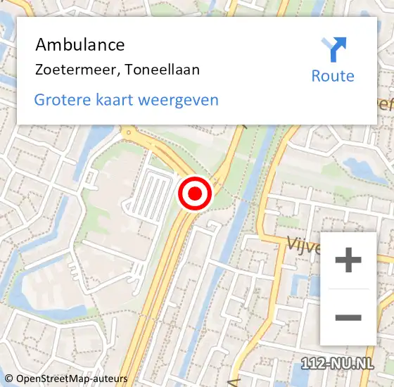Locatie op kaart van de 112 melding: Ambulance Zoetermeer, Toneellaan op 18 september 2017 12:29