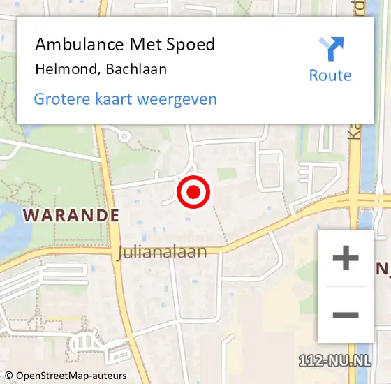 Locatie op kaart van de 112 melding: Ambulance Met Spoed Naar Helmond, Bachlaan op 18 september 2017 14:03