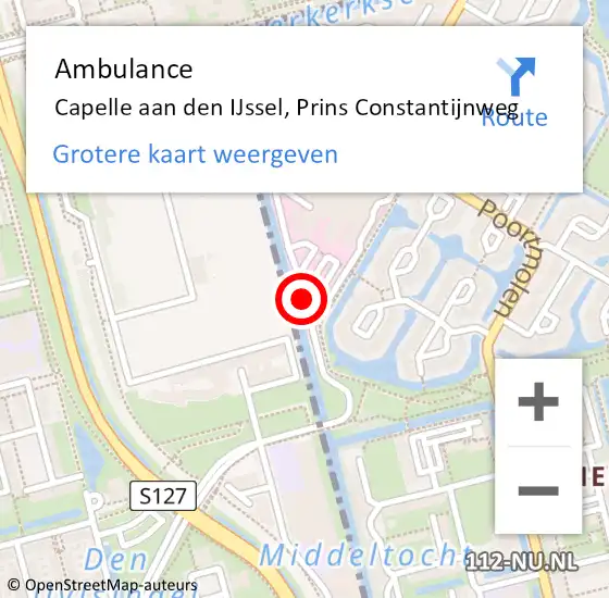 Locatie op kaart van de 112 melding: Ambulance Capelle aan den IJssel, Prins Constantijnweg op 18 september 2017 16:07