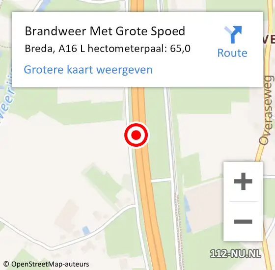 Locatie op kaart van de 112 melding: Brandweer Met Grote Spoed Naar Breda, A16 R hectometerpaal: 62,6 op 18 september 2017 16:30