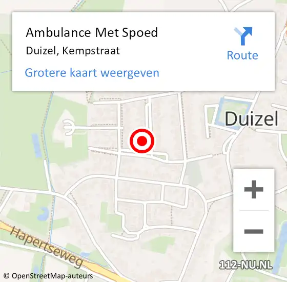 Locatie op kaart van de 112 melding: Ambulance Met Spoed Naar Duizel, Kempstraat op 18 september 2017 18:20